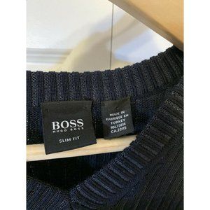 Hugo Boss‎ Midnight Blue Stripe V Neck Wool Sweater